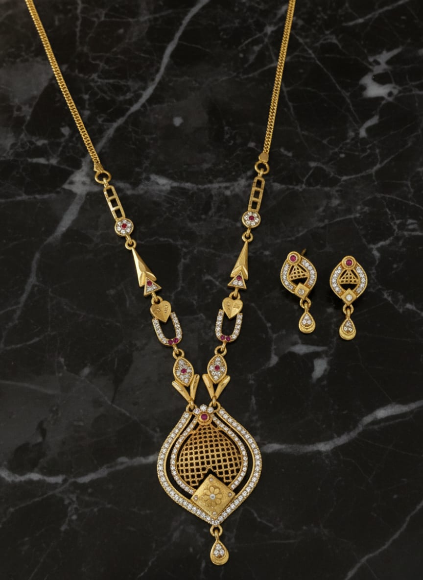 Micro Gold Plated And Diamond Studded Fancy Forming Necklace with Earrings For Women
