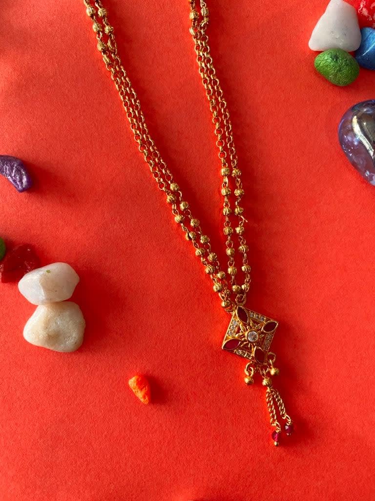 A Stunning High Gold Plated And Diamond Ruby Stone Fancy Square Chain