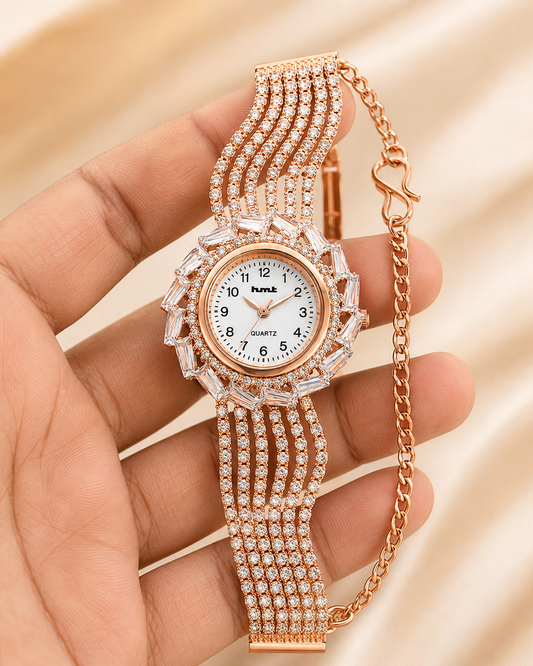 Anti-tarnish Rose Gold Crystal-Embellished Luxury Bracelet Watch