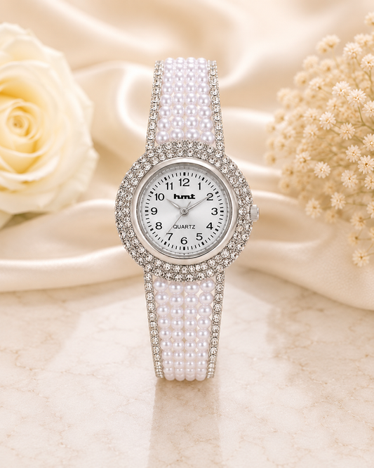 Anit-tarnish Silver Plated Pearl Crystal Bracelet Watch
