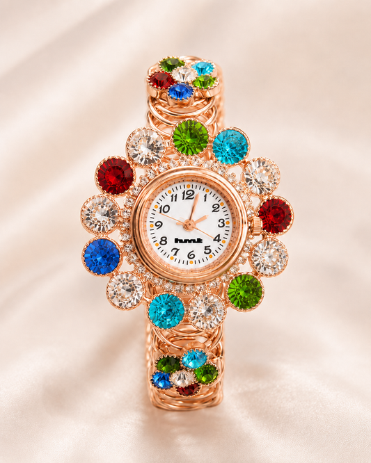 Rose Gold Floral Crystal Kashmiri Bangle Watch