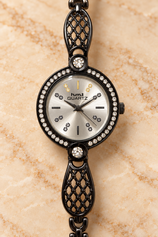 Women's Crystal Accent Black Bracelet Watch