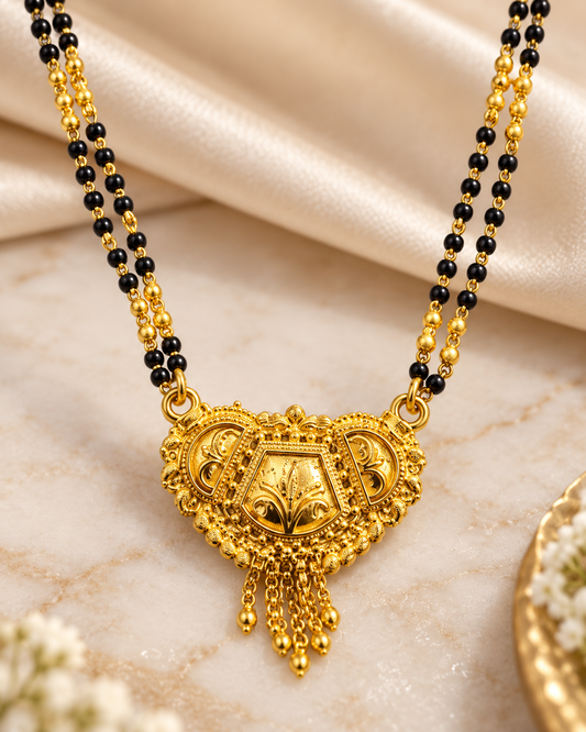 Traditional Gold-Plated Long Mangalsutra Necklace with Ornate Pendant