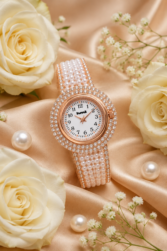 Anit-tarnish Rose Gold Plated Pearl Crystal Bracelet Watch