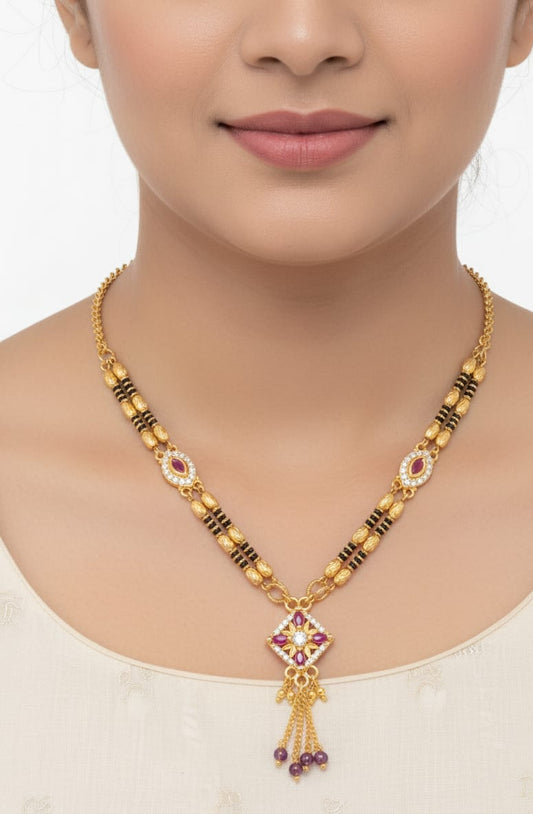 High Gold Plated And Diamond Studded Square Design Mangalsutra For Women
