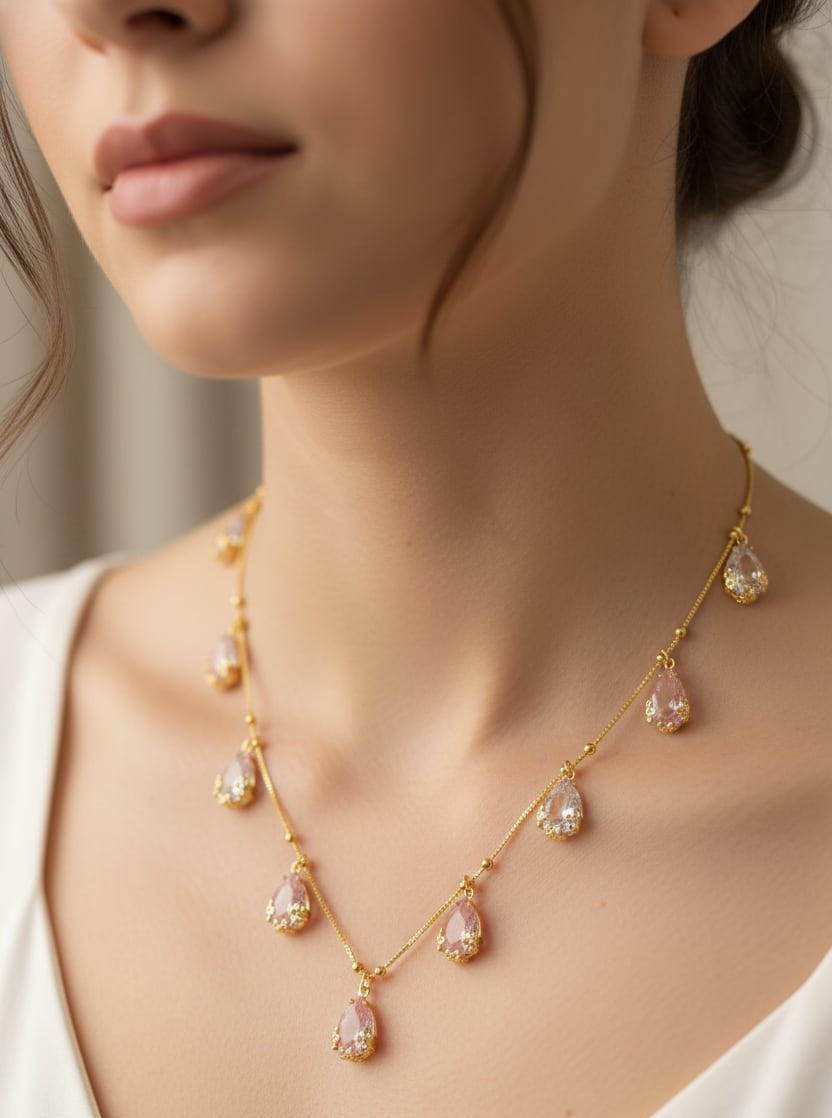 Elegant Dual-Tone Teardrop And Pendant Chain
