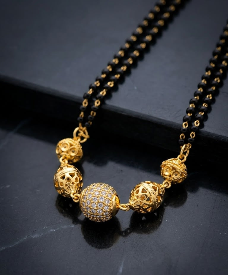 Elegant Micro Gold Plated And Diamond Studded 18 Inches Mangalsutra