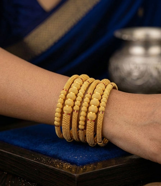 Heritage Beaded Elegance Gold Bangles (Set Of 6)