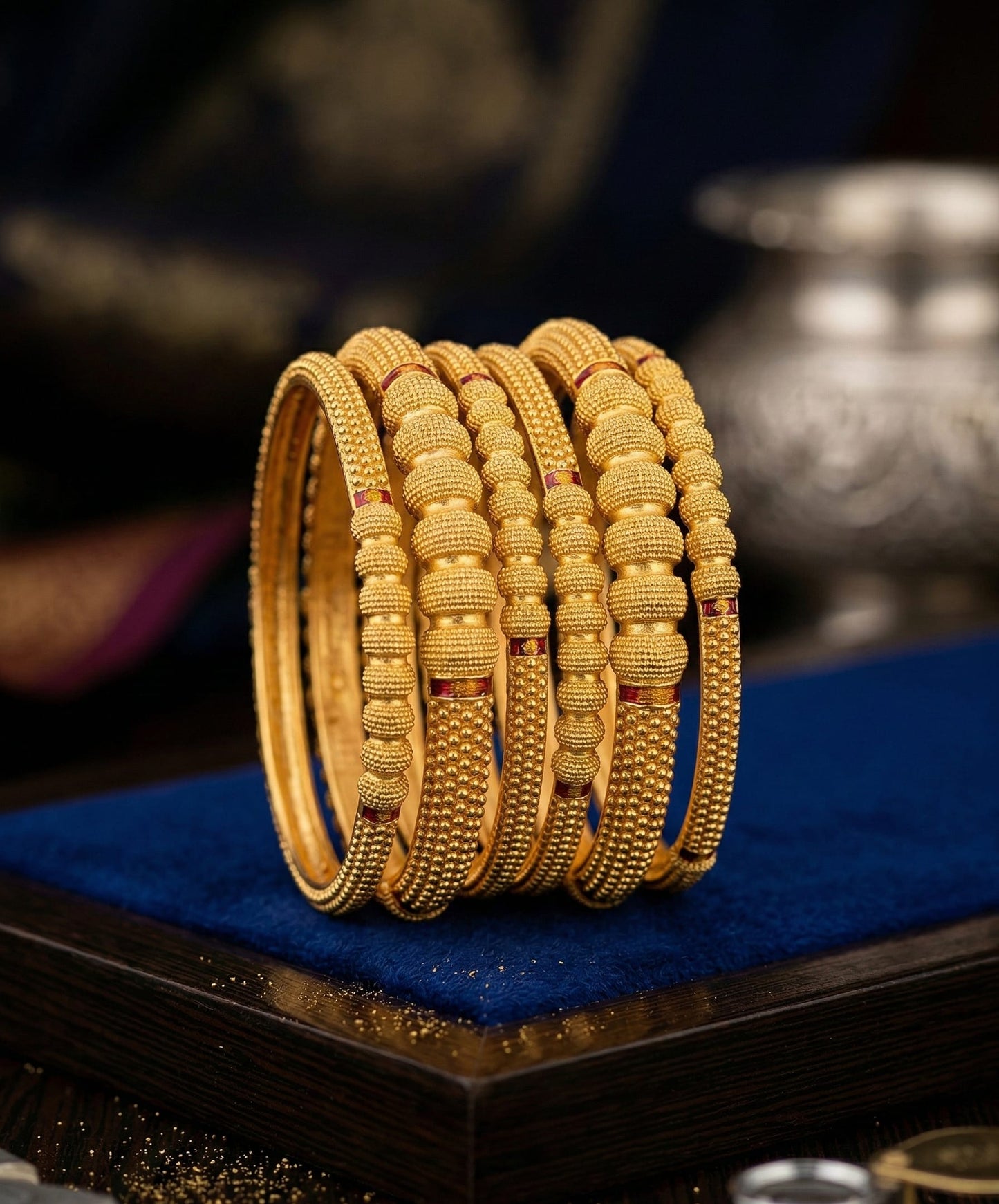 Heritage Beaded Elegance Gold Bangles (Set Of 6)