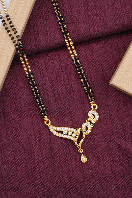 Micro Gold Plated And Diamond Designer Mangalsutra with Curved Pendant(24 Inches)