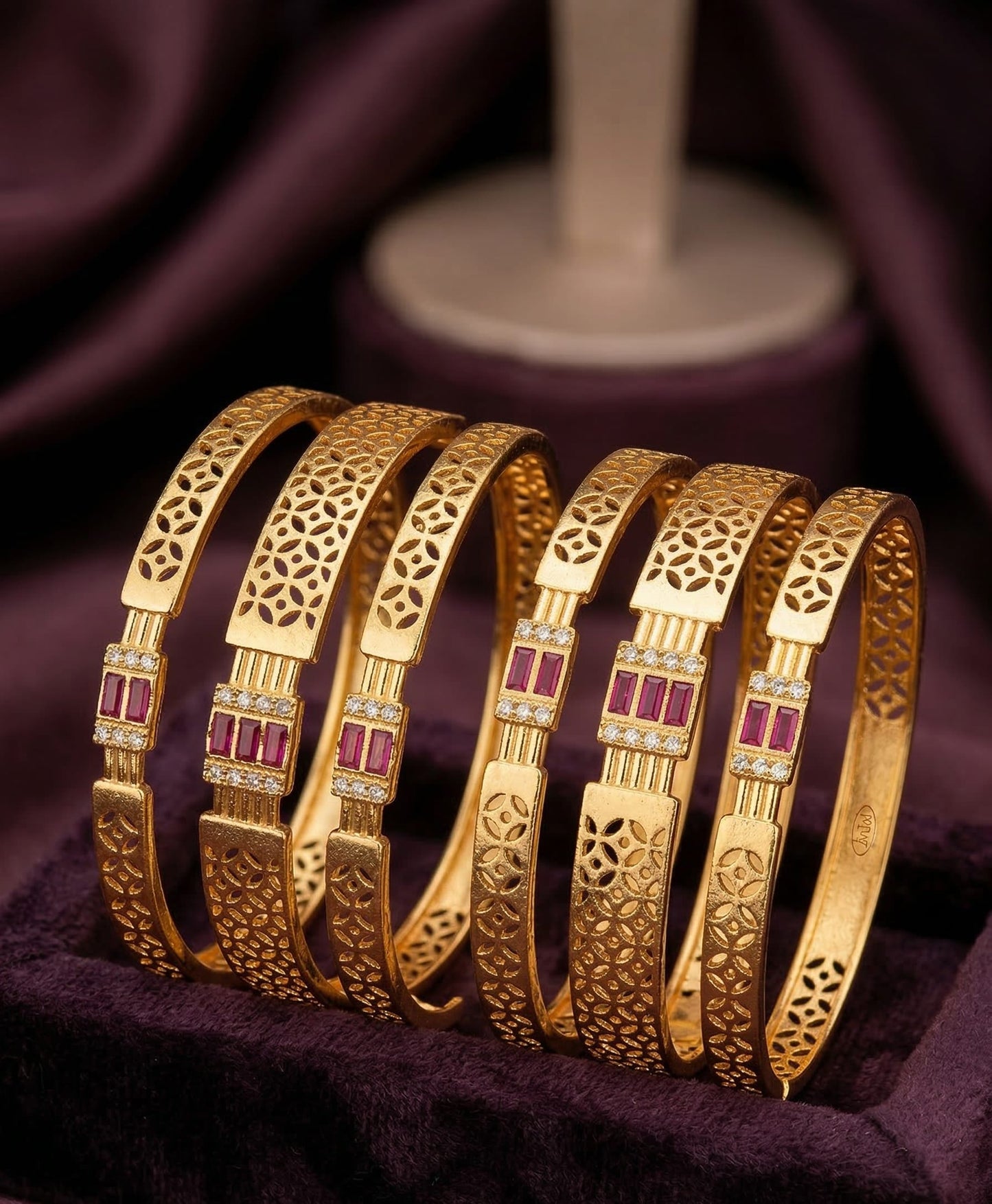 Micro Gold Plated Designer And Diamonds 6 Pcs Bangles