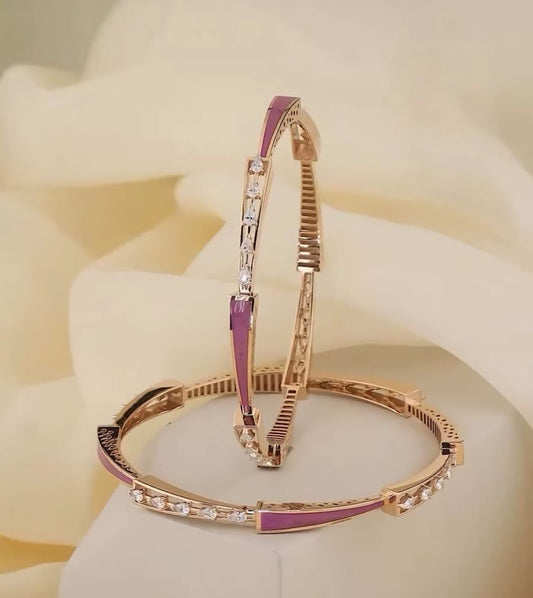 Rose Gold Plated And Diamond Meenakari 2 Pcs Bangles For Women