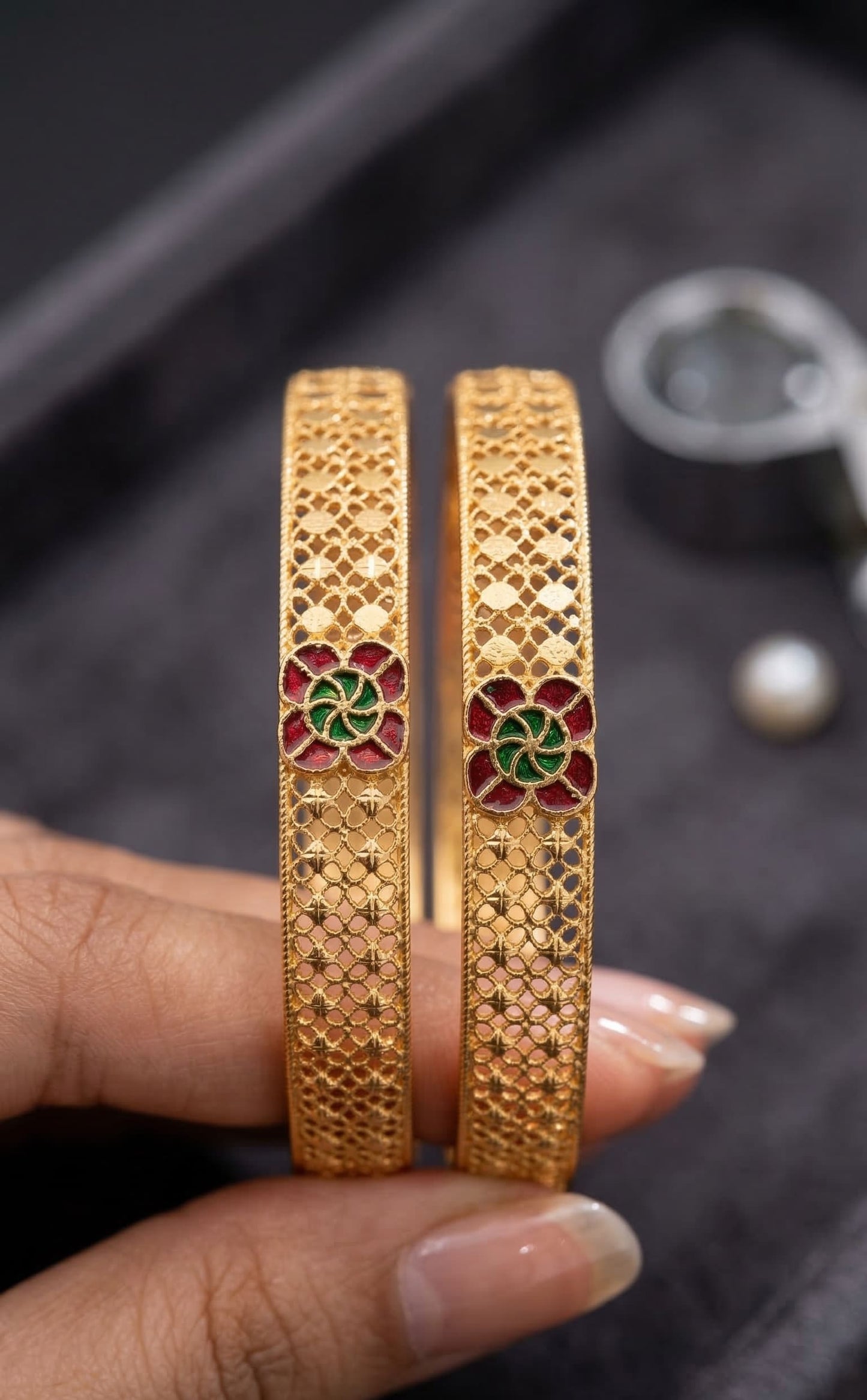 Royal Floral Enamel Micro Gold Plated Fancy 2 Pcs Bangles