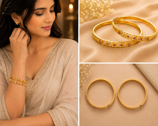 Gold Tone Plated Red White Stone Bangles