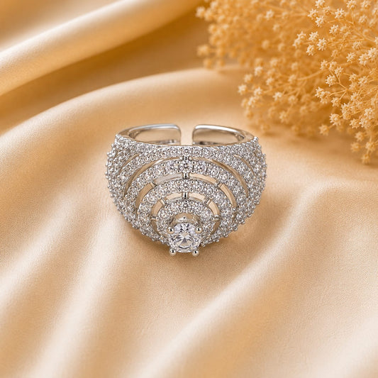 Silver Tone Tiered Circular Cubic Zirconia Ring