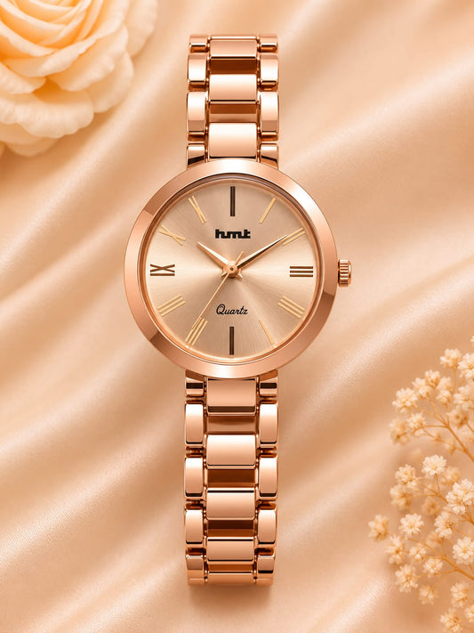 Elegant Rose Gold Women's Analog Quartz Anti-tarnish Watch – Classic Metallic Link Bracelet
