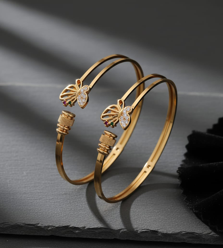 High Gold Plated Butterfly And Diamond Studded Bangles For Women