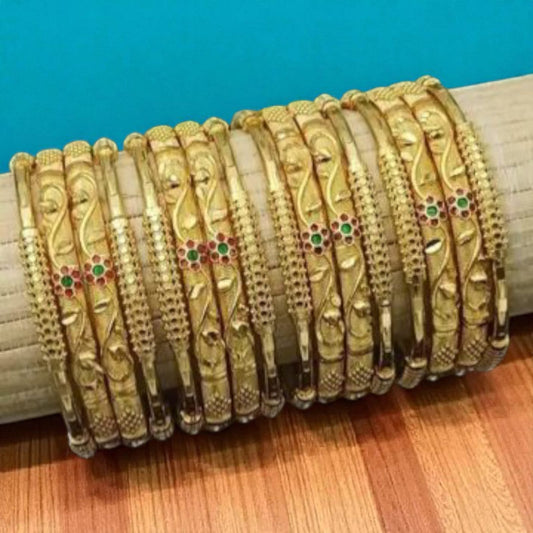 Micro Gold Plated And Meena Work Fancy 16 Pcs Flower Bangles For Women