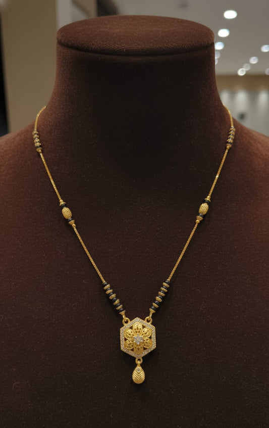micro gold plated ad diamond designer fancy flower mangalsutra with bracelet