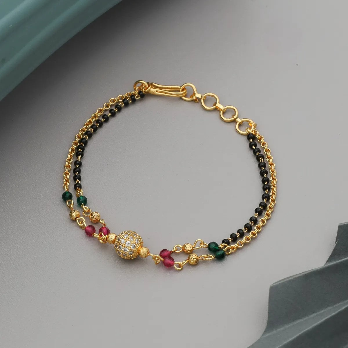 Micro Gold Plated And Diamond Studded Fancy Ball Hand Mangalsutra