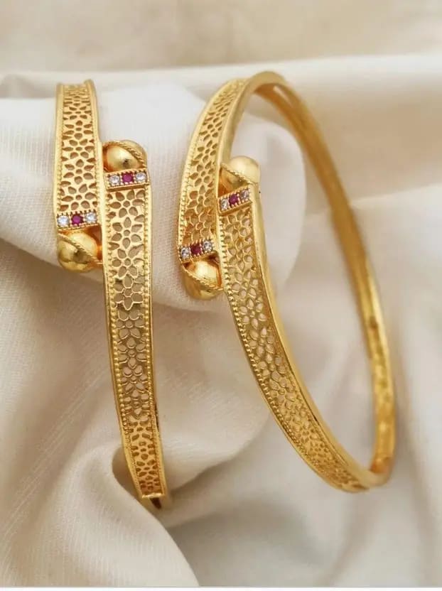 Micro Gold Plated And Diamond Studded Daily Wear Bangle Set Of 2 For Women