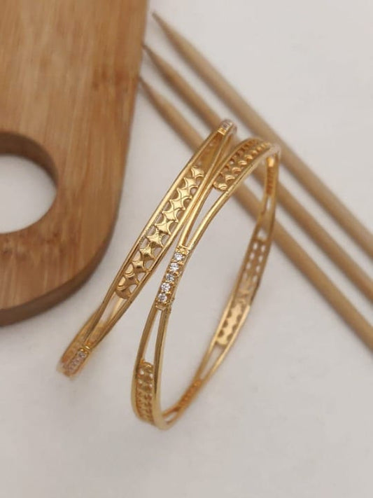 Micro Gold Plated And Diamond Casul Wear 2 Pcs Fancy Bangle For Women