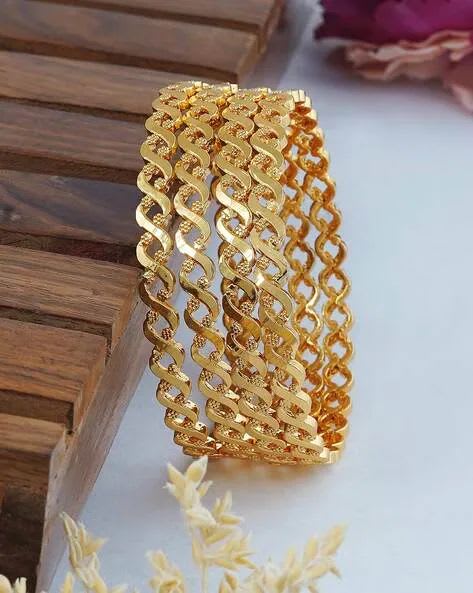 High Gold Plated Daily Wear Fancy Leaf Design 2 Pcs Bangle