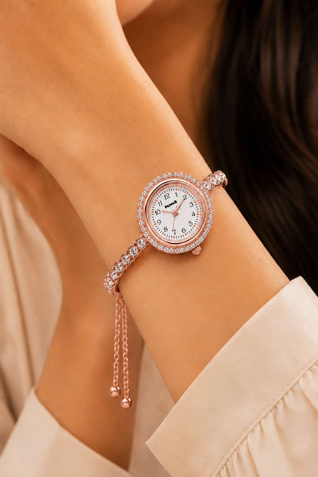 Anti-tarnish Rose Gold Plated Crystal Link Bracelet Watch
