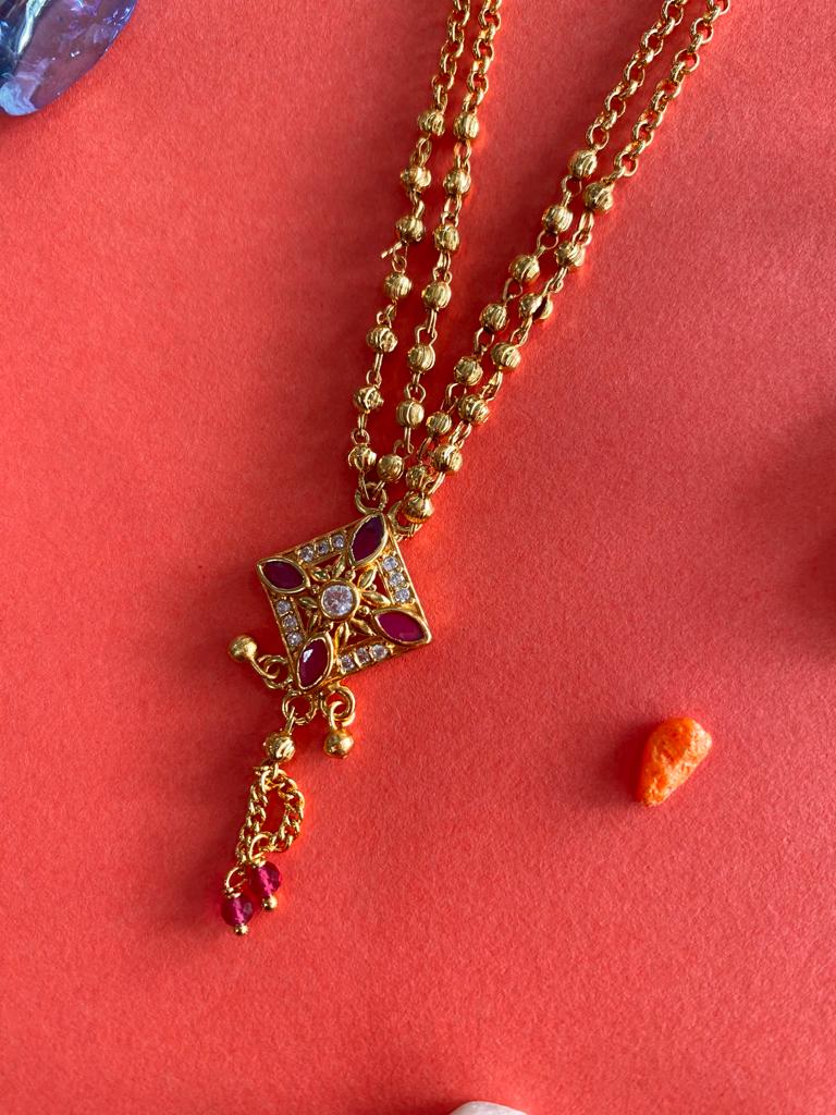 A Stunning High Gold Plated And Diamond Ruby Stone Fancy Square Chain