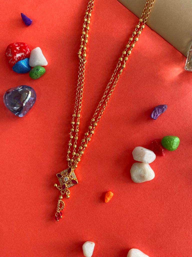 A Stunning High Gold Plated And Diamond Ruby Stone Fancy Square Chain
