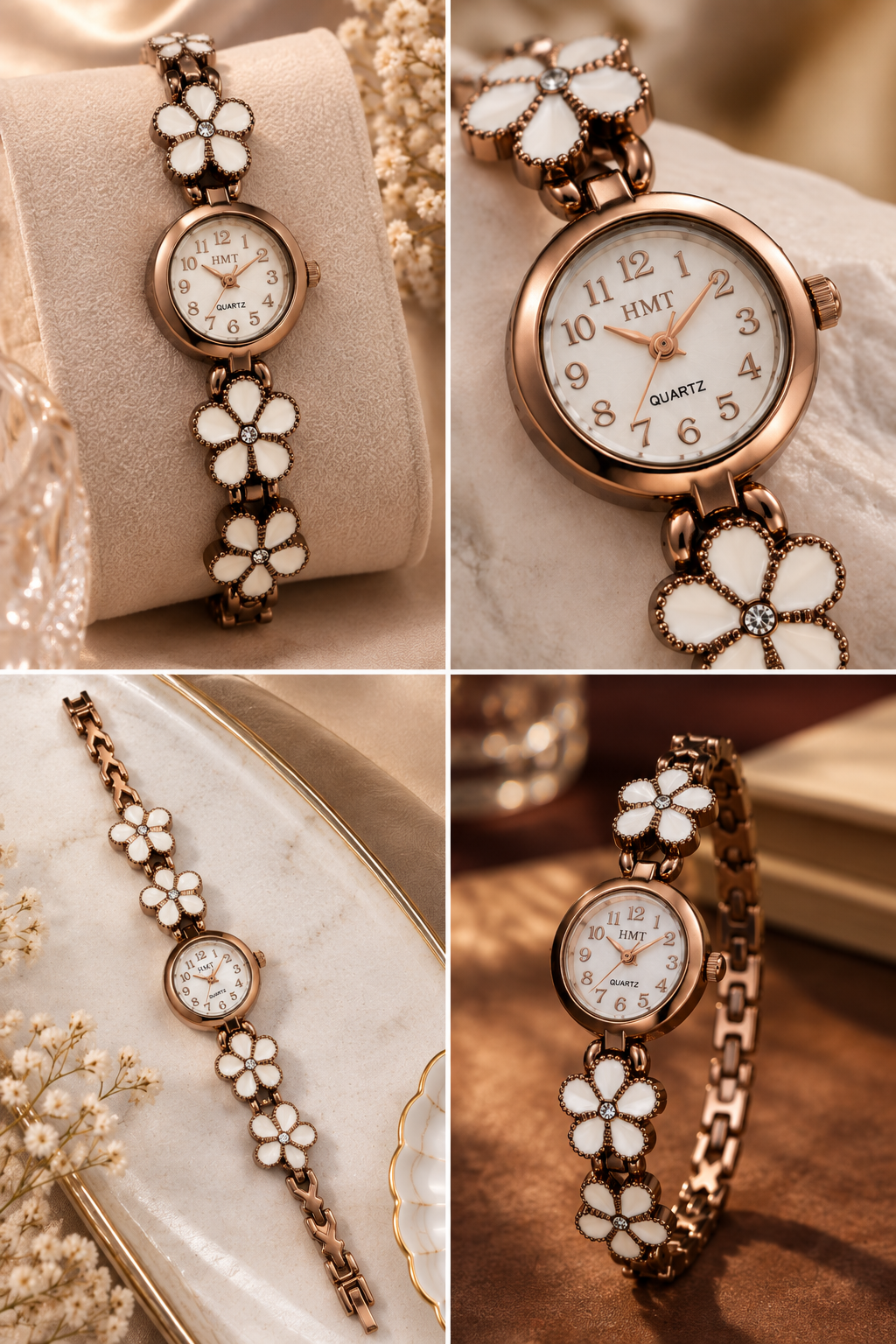 Copper-gold tone Floral Ceramic Anti-tarnish hmt Bracelet Watch for Women