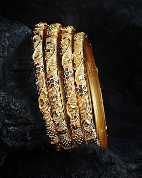 High Gold Plated Flower Designer Traditional Wear Meenakari Flower Bangle Set(4 Pcs)