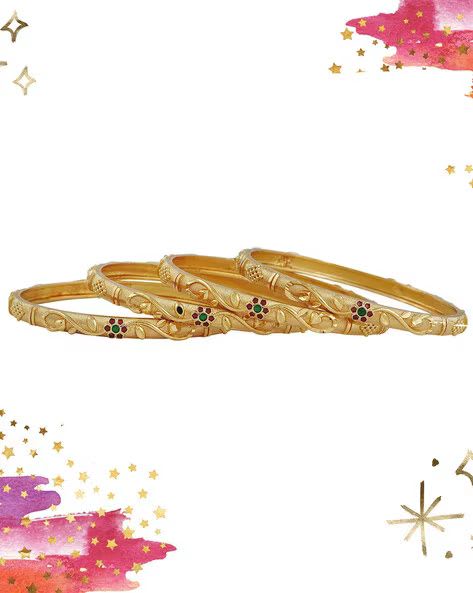 High Gold Plated Flower Designer Traditional Wear Meenakari Flower Bangle Set(4 Pcs)
