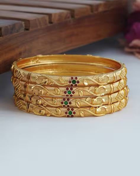 High Gold Plated Flower Designer Traditional Wear Meenakari Flower Bangle Set(4 Pcs)