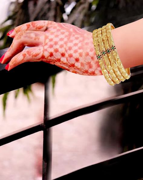 High Gold Plated Flower Designer Traditional Wear Meenakari Flower Bangle Set(4 Pcs)