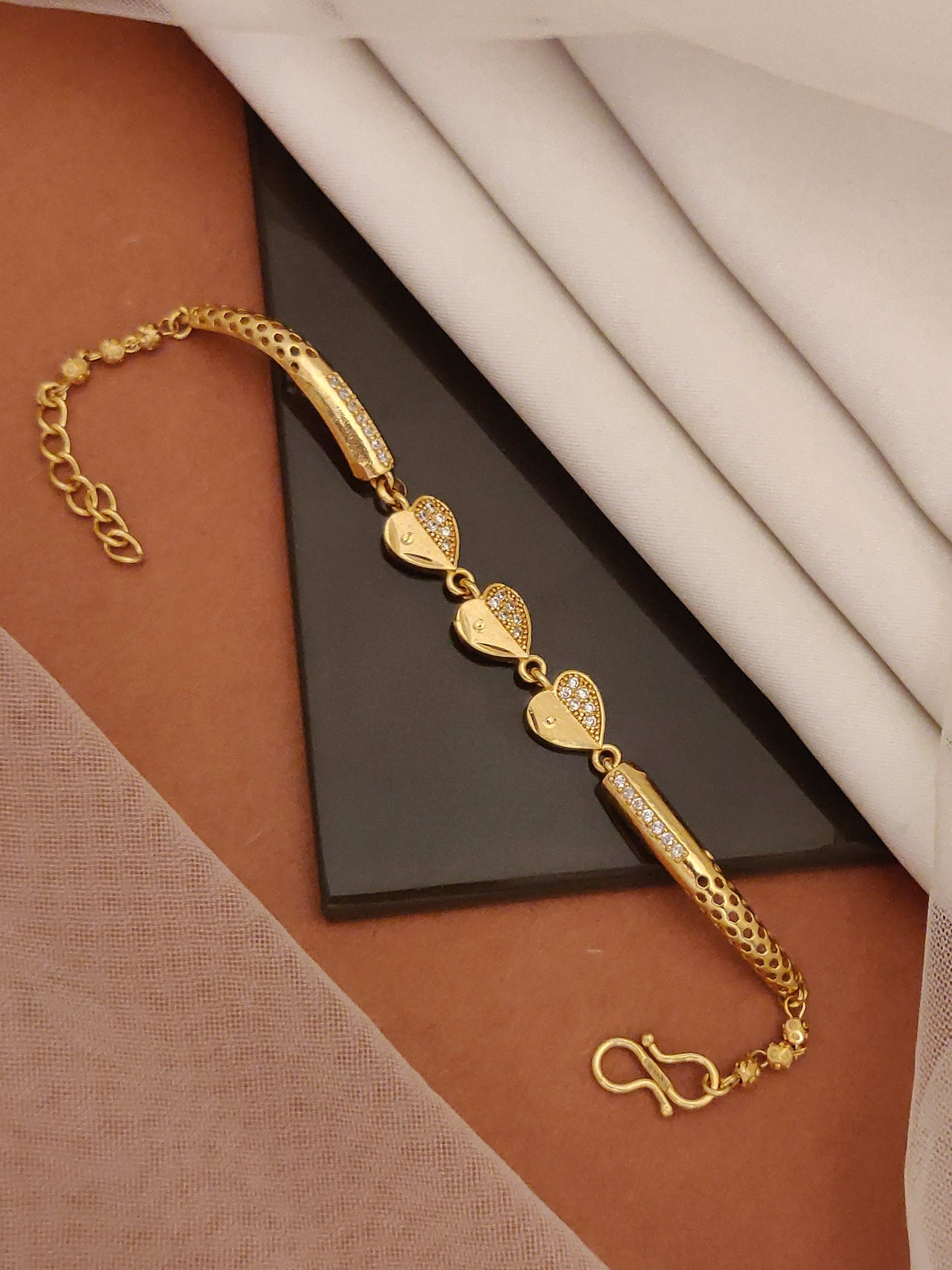 Premium Quality Gold Plated And Diamond Heart Bracelet For Women