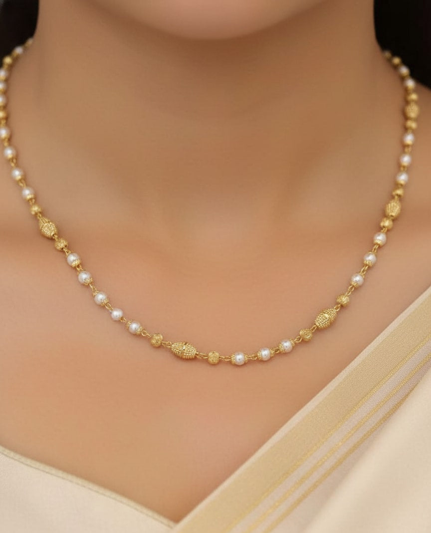 Gold Plated Daily Wear Fancy Pearl Drop 24 Inches Chain