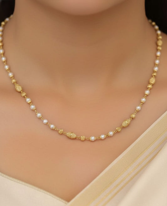 Gold Plated Daily Wear Fancy Pearl Drop 24 Inches Chain