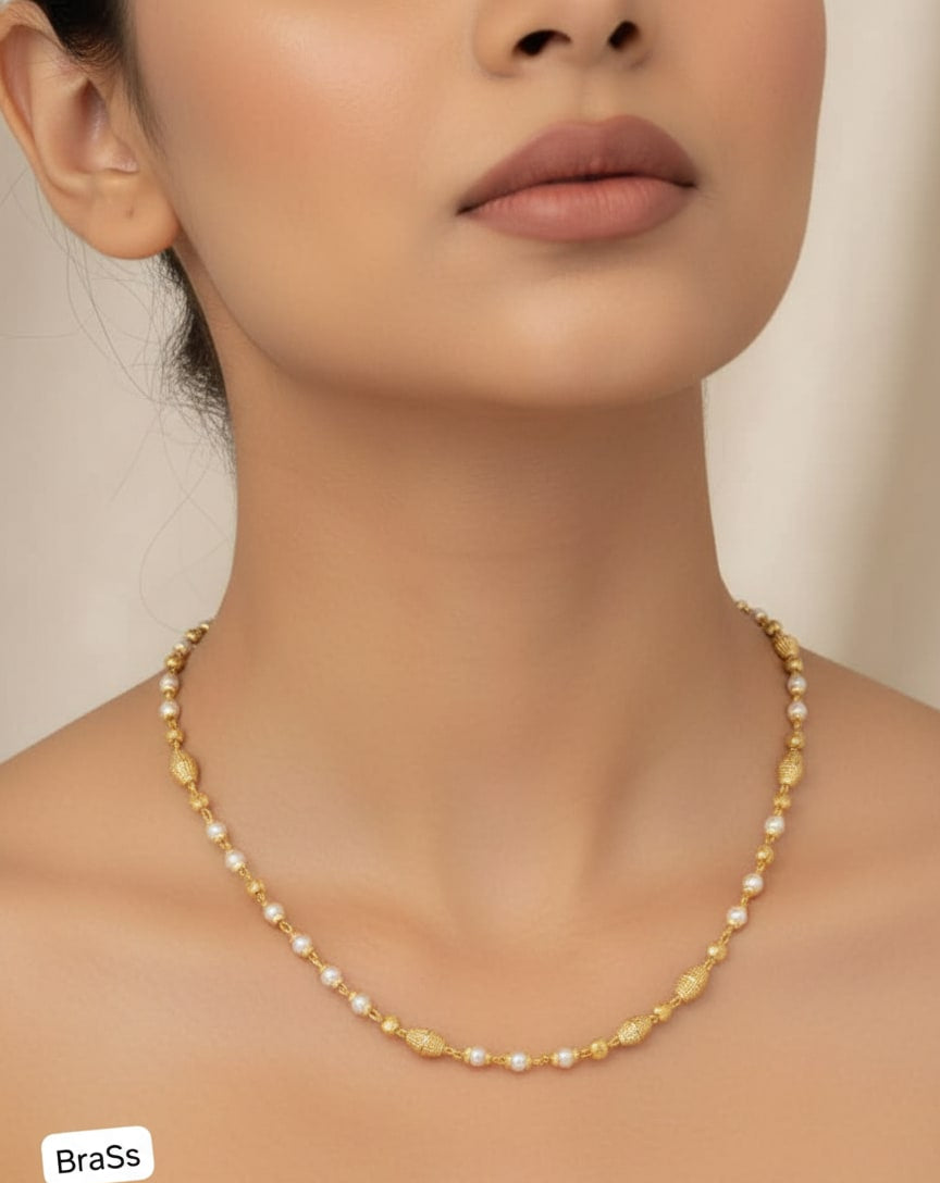 Gold Plated Daily Wear Fancy Pearl Drop 24 Inches Chain