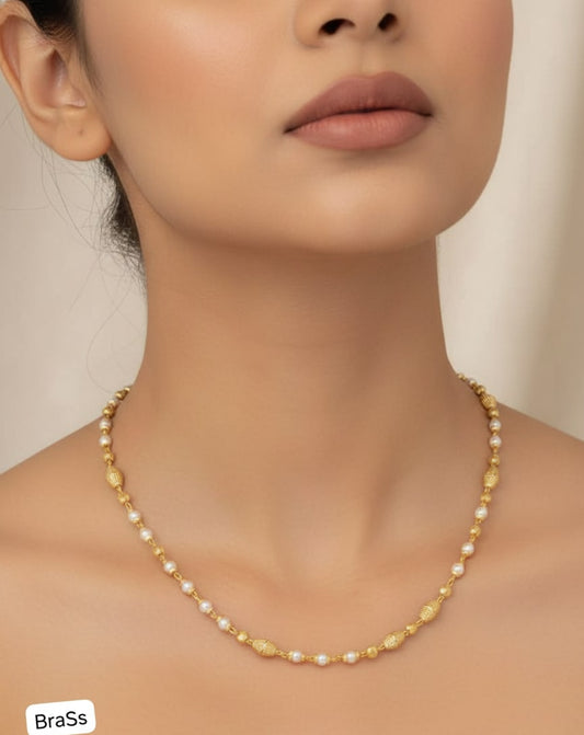 Gold Plated Daily Wear Fancy Pearl Drop 24 Inches Chain