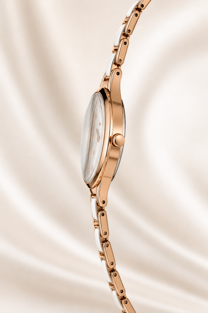 Elegant Anti-tarnish Rose Gold and White Ceramic Women's Dress Watch