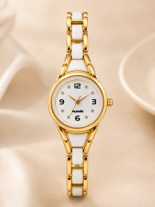 Elegant Anti-tarnish Gold and White Ceramic Women's Dress Watch