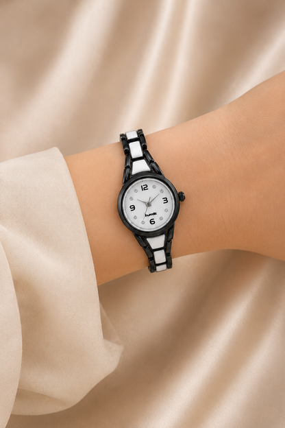 Elegant Anti-tarnish Black and White Ceramic Women's Dress Watch