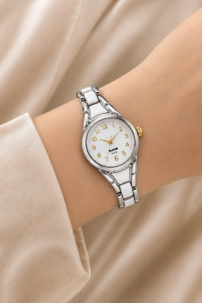 Elegant Anti-tarnish Silver and White Ceramic Women's Dress Watch
