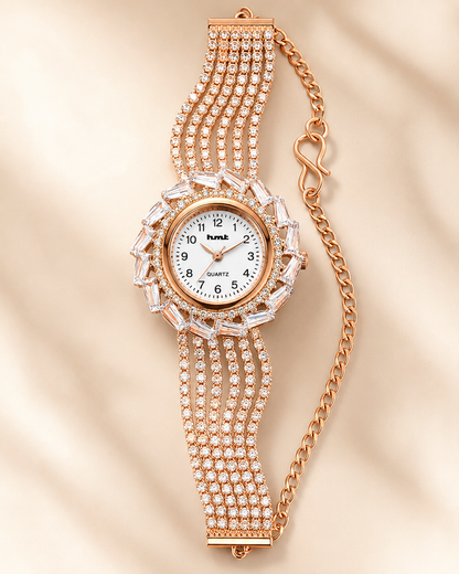 Anti-tarnish Rose Gold Crystal-Embellished Luxury Bracelet Watch