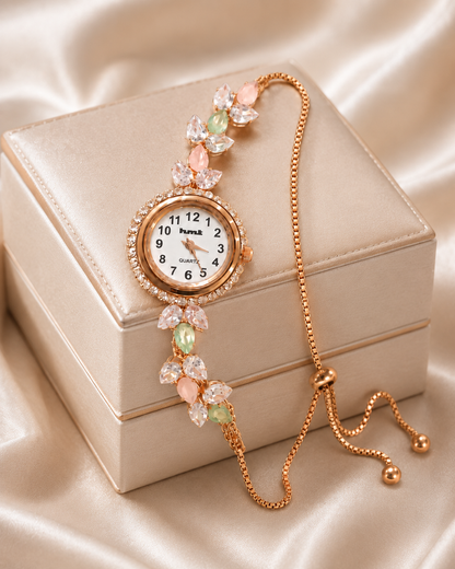 Blossom Rose Gold Anti-tarnish Adjustable Tassel Bracelet Watch