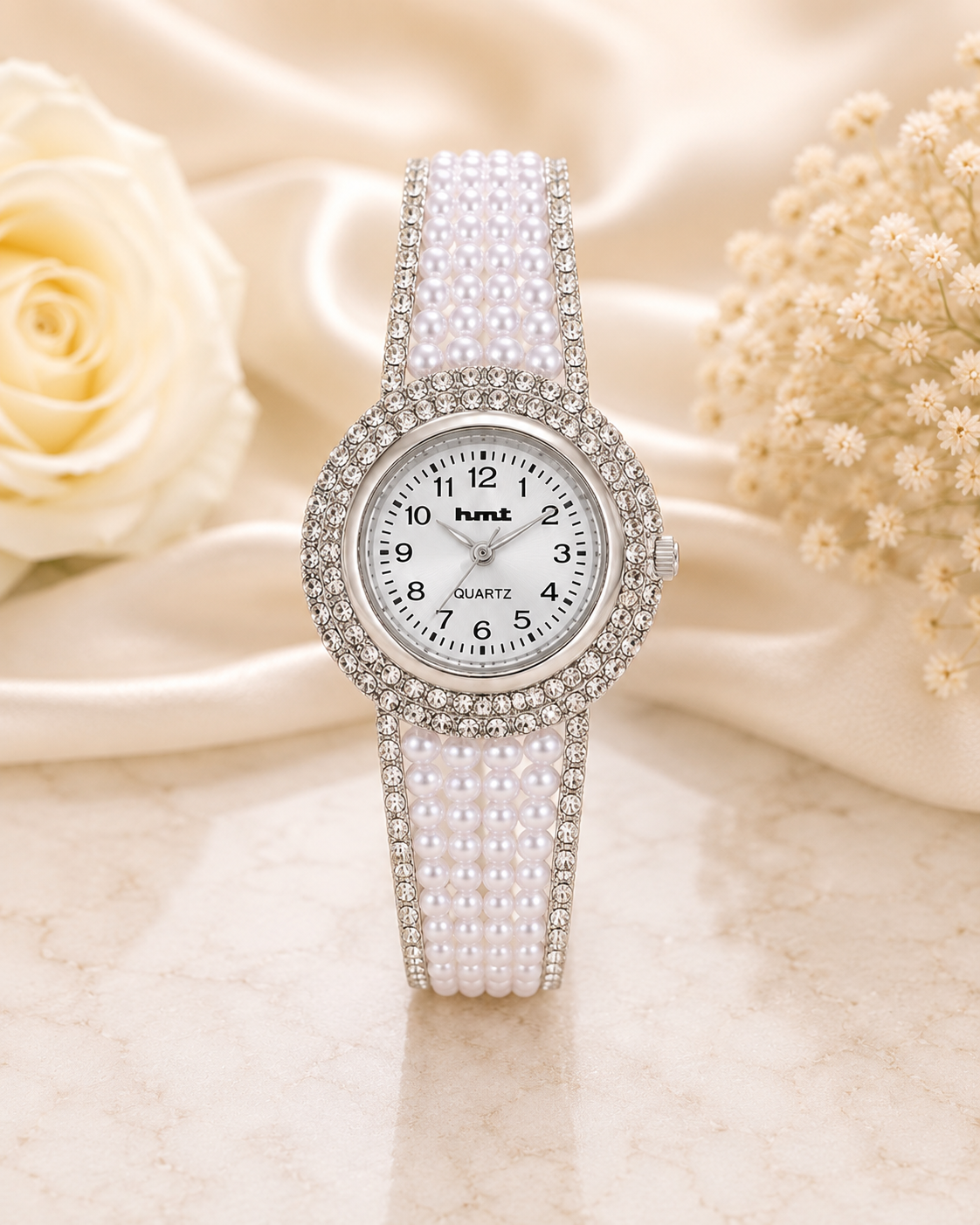 Anit-tarnish Silver Plated Pearl Crystal Bracelet Watch