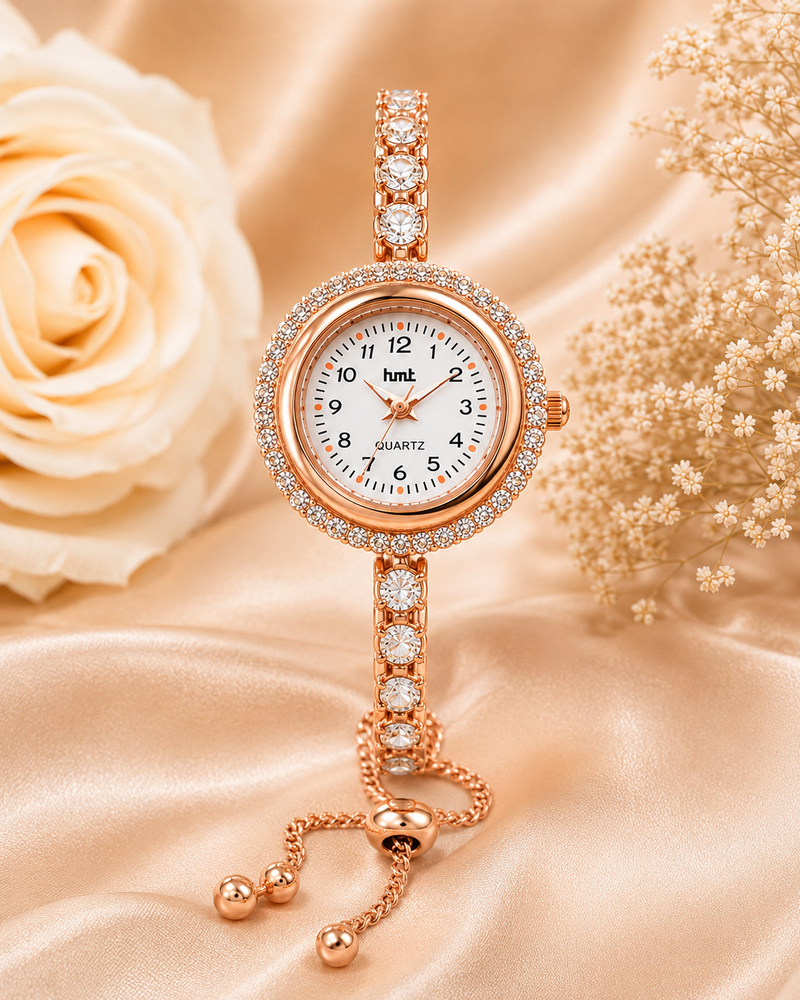 18k Rose Gold Plated Crystal Link Bracelet Watch