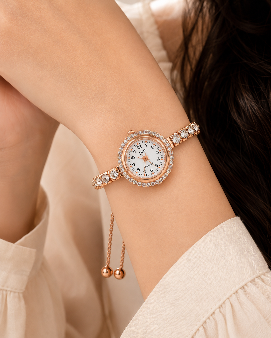18k Rose Gold Plated Crystal Link Bracelet Watch