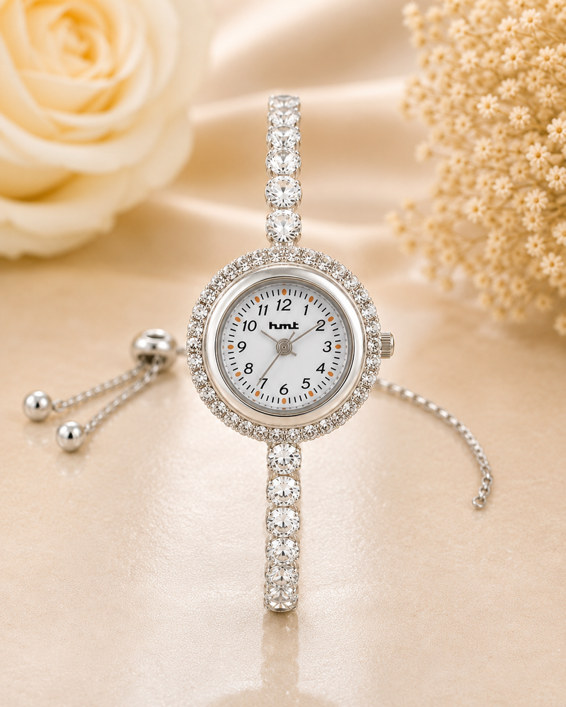 18k Silver Plated Crystal Link Bracelet Watch